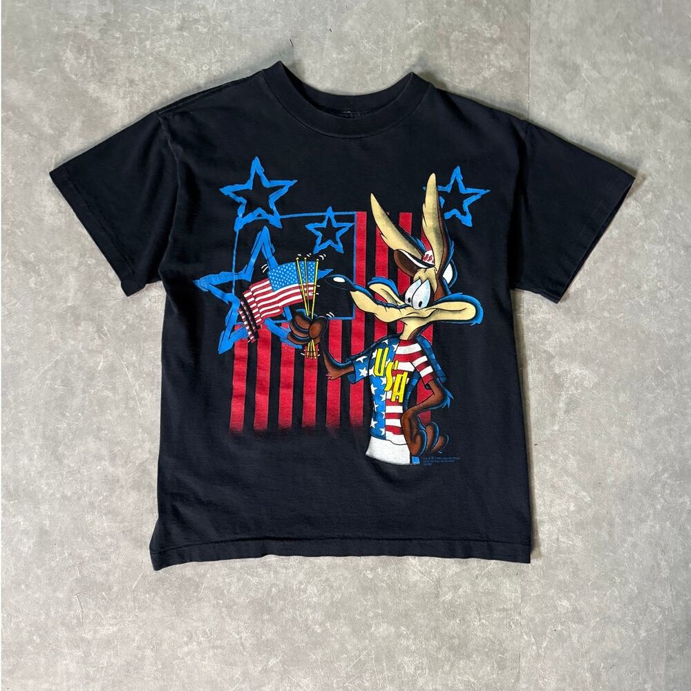 90's Vintage Looney Toons USA Black T-Shirt -S